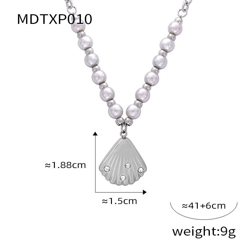 Diamond Shell Shape Design Sense Pendant Freshwater Pearl Titanium Steel Jewelry Set