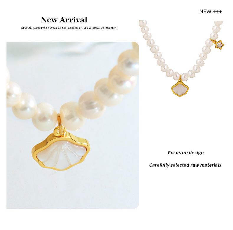 Freshwater Shell With Freshwater Pearl Necklace Multi-material Stitching Zircon Star Necklace