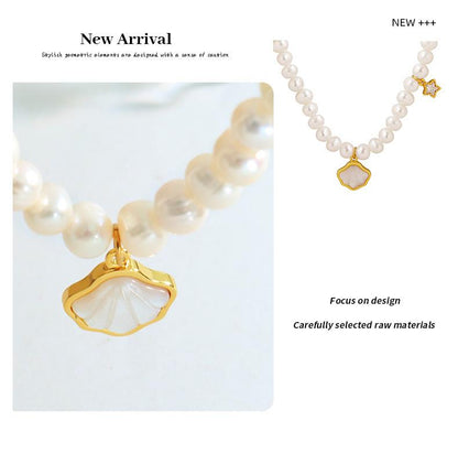 Freshwater Shell With Freshwater Pearl Necklace Multi-material Stitching Zircon Star Necklace