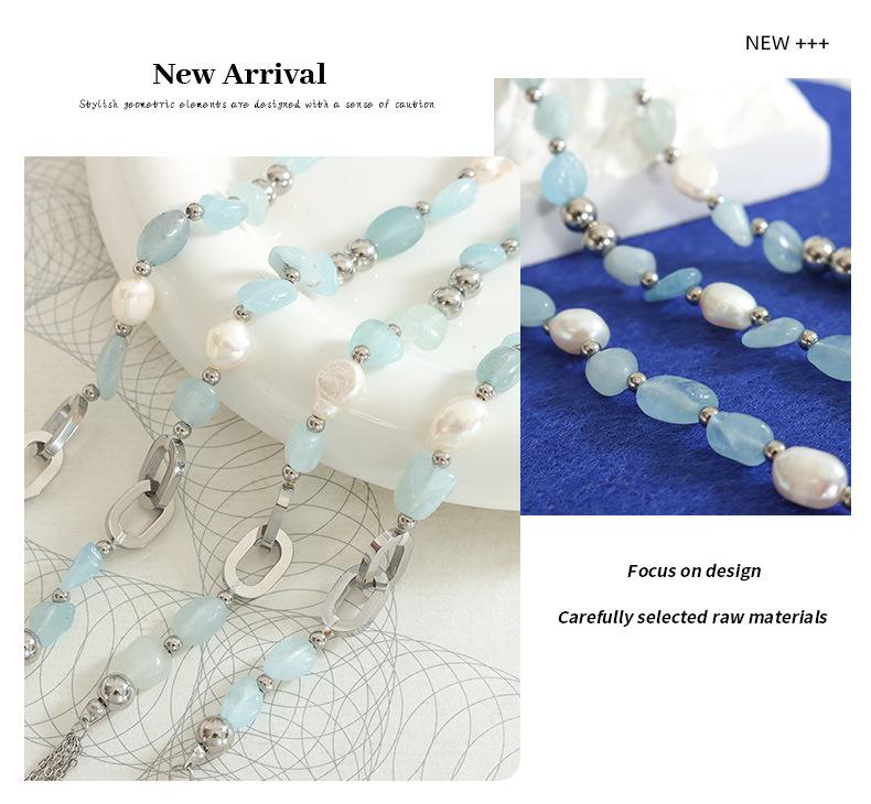 Light Luxury Fashionable Mix And Match Freshwater Pearl Blue Natural Stone Chain Distinctive Necklace