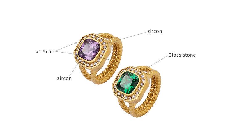 Fashion Personality Ring With Geometric Purple Zircon Green Crystal Stone Jewelry Gold Plated