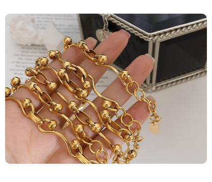 Stacked Jewelry Set Ring-linked Necklace Bracelet Titanium Steel Gold Plated