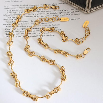 Stacked Jewelry Set Ring-linked Necklace Bracelet Titanium Steel Gold Plated