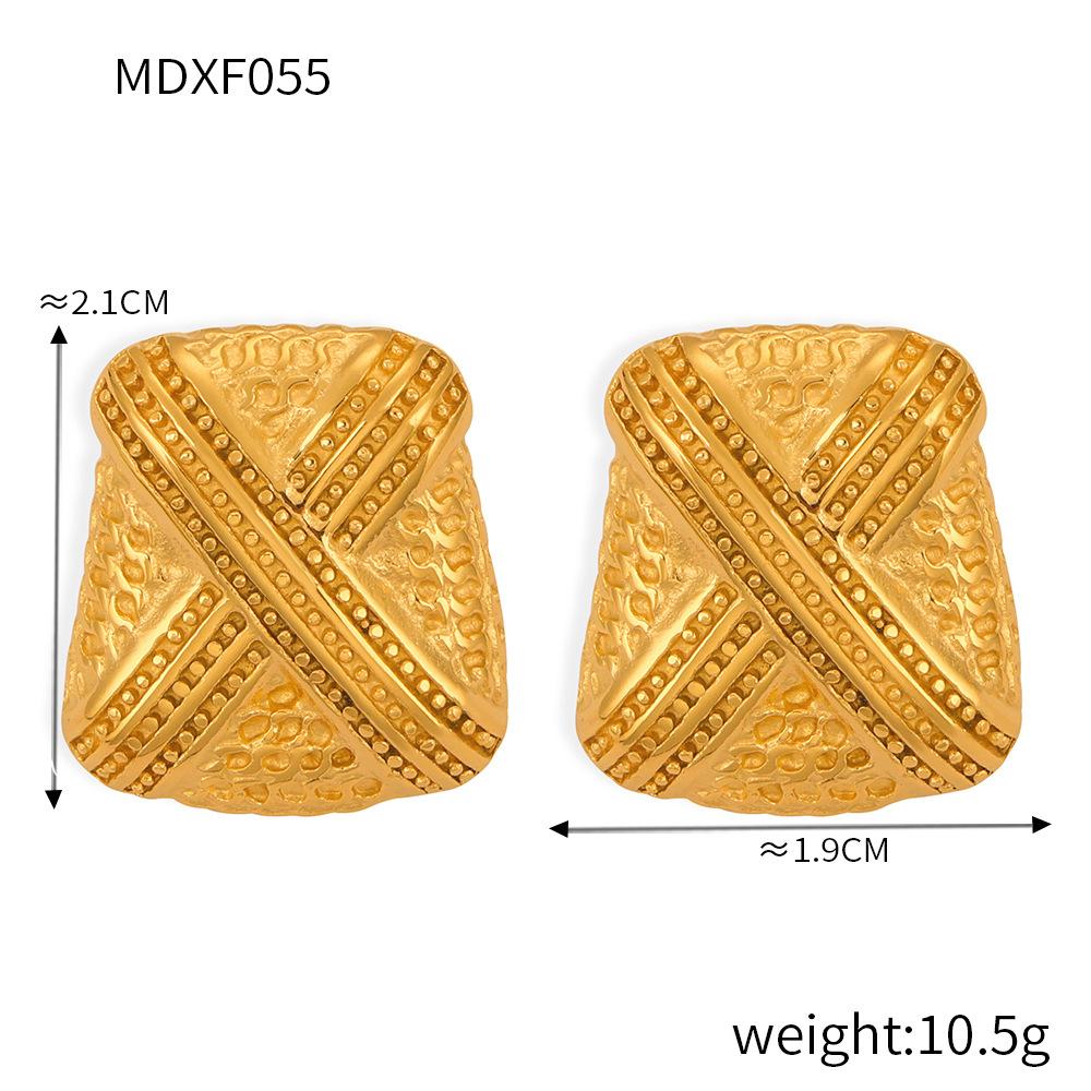 Multi-layer Line Texture Stitching Design Sense Titanium Steel Plated 18k Gold Earrings