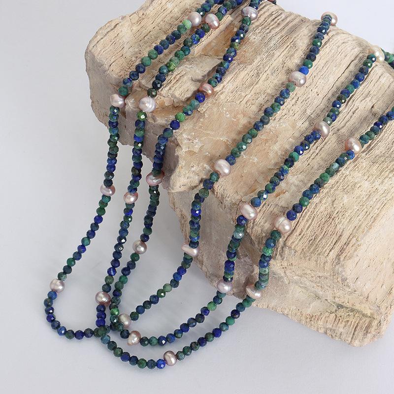 Natural Facet Phoenix Lapis Lapis Lustre Colorful Freshwater Pearl Beaded Handmade Necklace Temperament Queen Mother&