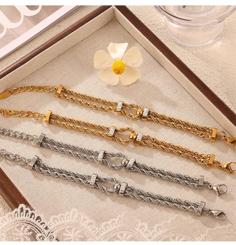 Diamond Drop Glaze Design Sense Jewelry Geometric Double Twist Chain Titanium Steel Jewelry Set