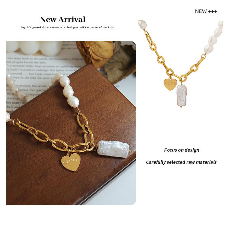 Banquet Party Light Luxury Personalized Freshwater Pearl Heart Pendant Necklace Plated With 18K True Gold