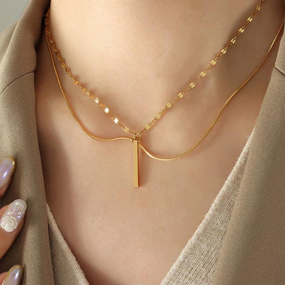 Light Luxury Long Square Pendant Multi-layer Stacked Necklace Women&