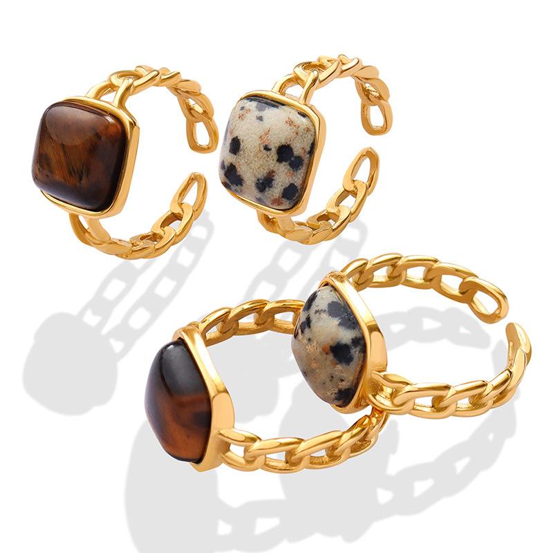 Natural Stone Tiger Eye Inlaid Geometric Open Ring