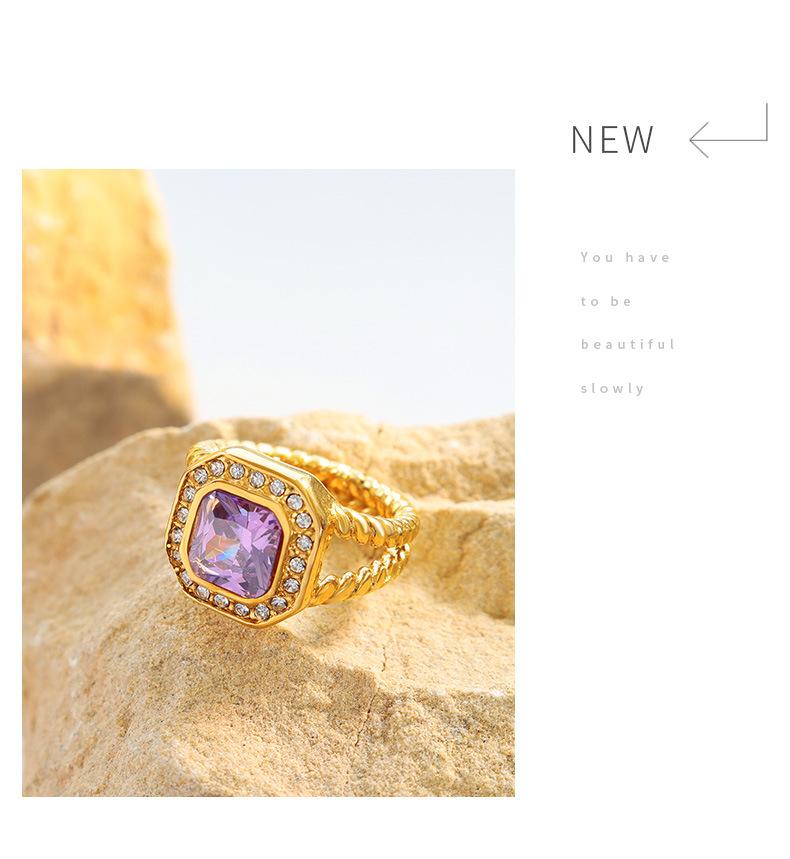 Fashion Personality Ring With Geometric Purple Zircon Green Crystal Stone Jewelry Gold Plated