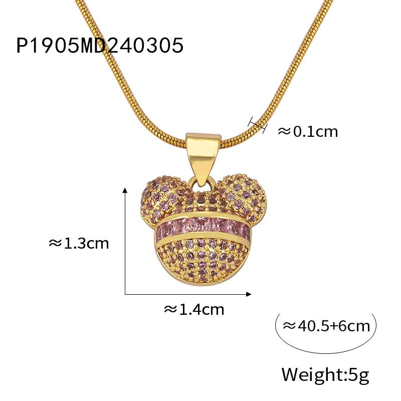 Titanium Steel Gold-plated Diamond-encrusted Animal Bear Copper Pendant Necklace