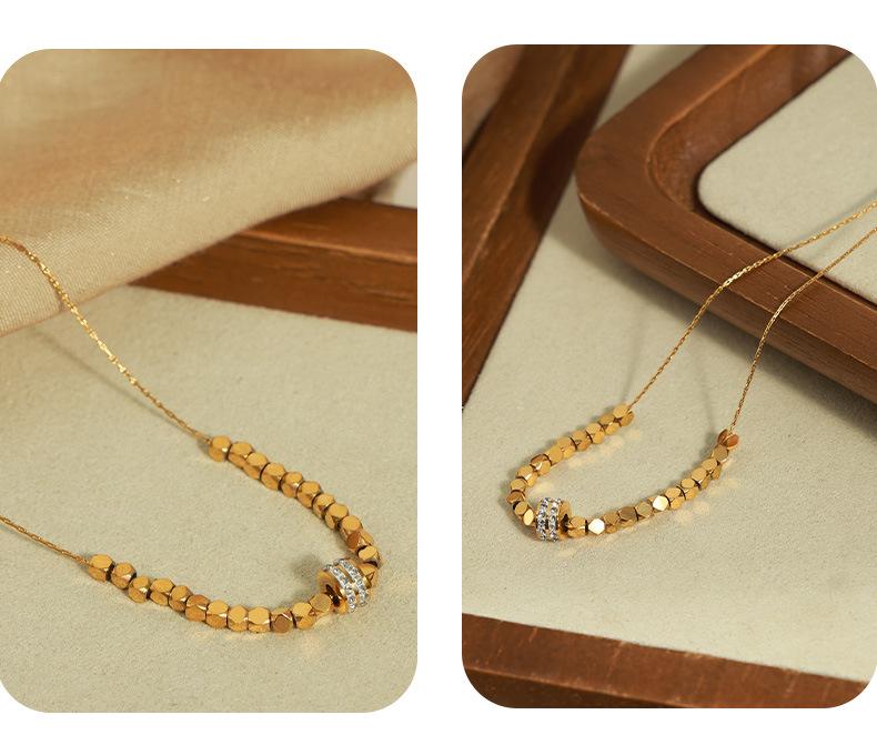 Fashion Simple Personality Titanium Steel Gold-plated Sugar Beads Round Diamond Pendant Necklace