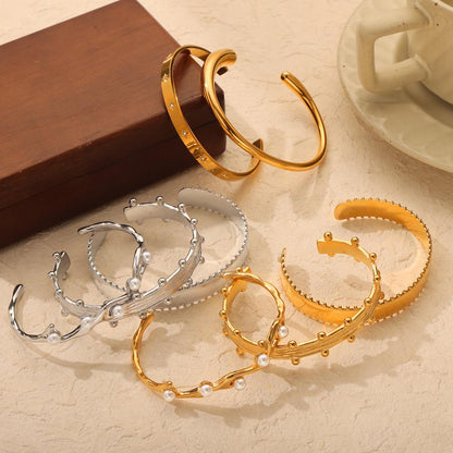 Simple Niche Personality Geometric Design Jewelry Lace Texture Titanium Steel Gold-plated Open Bracelet