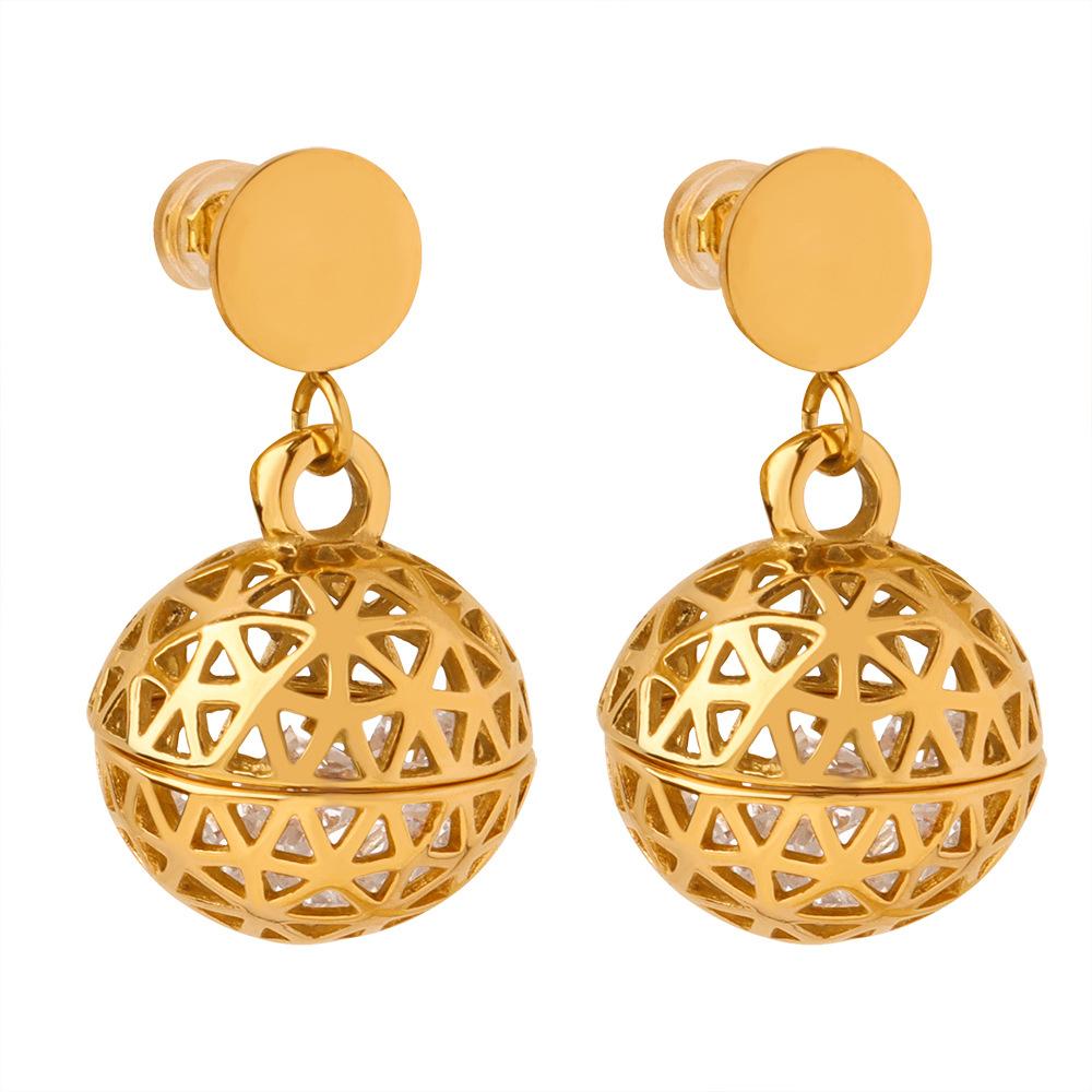 New Fashion Personality Exaggerated Niche Design Titanium Steel Plated 18K Gold Bead Hollow Zircon Earrings