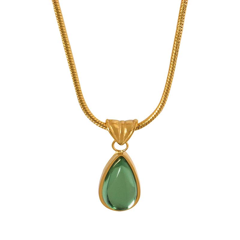 Vintage Olive Green Blue Drop Pendant Necklace