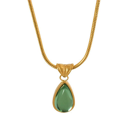 Vintage Olive Green Blue Drop Pendant Necklace