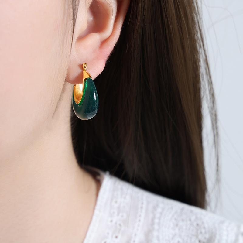 Exaggerated Retro U-shaped Multi-color Fashion Ear Ring Jewelry Titanium Steel Plated 18K Gold