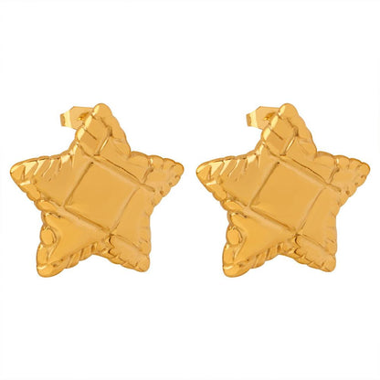 Star Texture Earrings Elegant Light Luxury Titanium Steel Plated 18K Gold Color-free Earrings