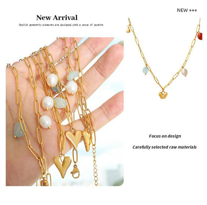 Freshwater Pearl Gold Plated Peach Lotus Natural Stone Necklace